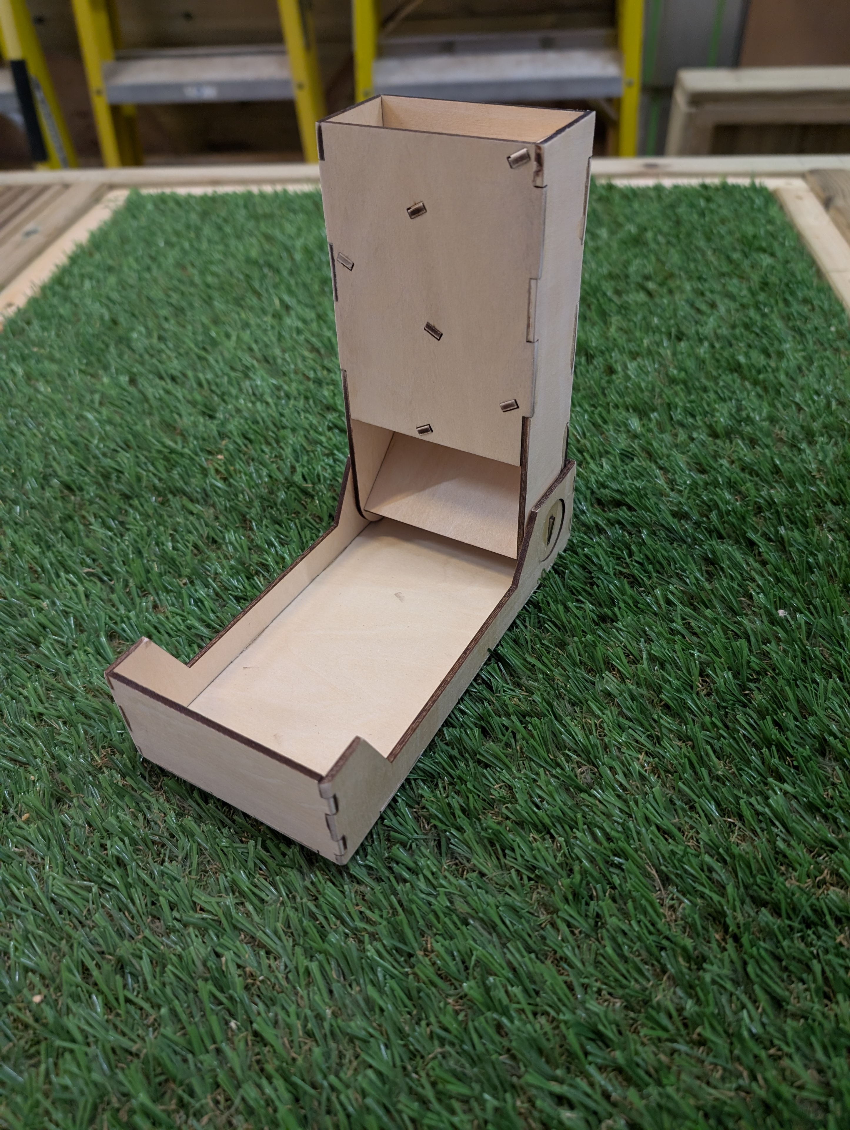 Custom engraved wooden dice tower